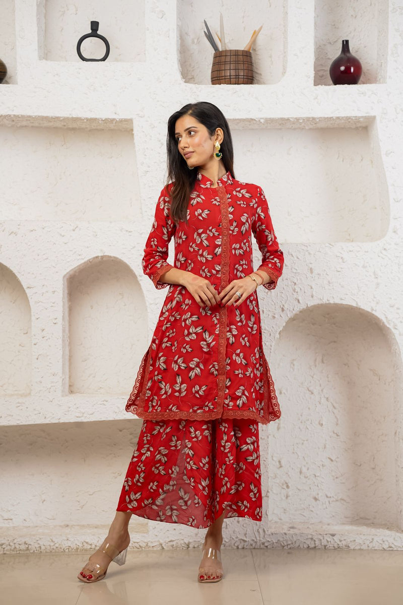 Netose Red Floral Printed Kurta Set \u2013 Netose By LakhNeet (I) Private Limited
