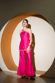 Netose Pink Silk Satin Short Kurta Palazzo Set