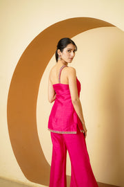 Netose Pink Silk Satin Short Kurta Palazzo Set