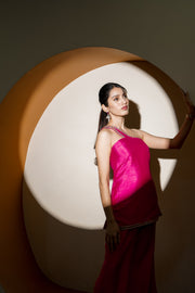 Netose Pink Silk Satin Short Kurta Palazzo Set