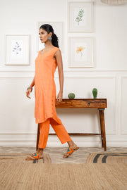 Netose Orange Sleeveless Relaxed Fit Kurta Pant Set