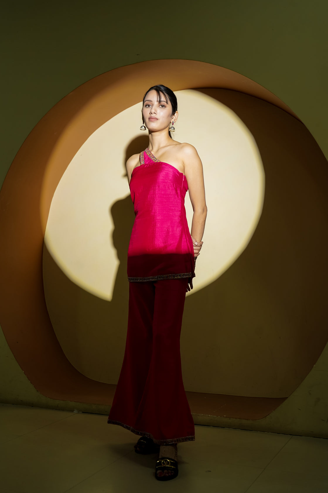 Netose Pink Silk Satin Short Kurta Palazzo Set – Netose By LakhNeet (I ...