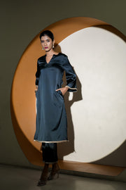 Netose Black Satin Kurta Pant Set