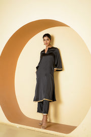 Netose Black Satin Kurta Pant Set