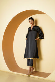 Netose Black Satin Kurta Pant Set