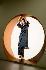 Netose Black Satin Kurta Pant Set