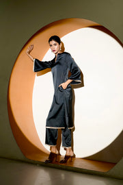 Netose Black Satin Kurta Pant Set