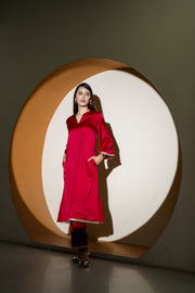 Netose Red Satin Kurta Pant Se
