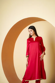Netose Red Satin Kurta Pant Se