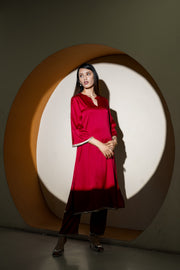 Netose Red Satin Kurta Pant Se