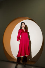 Netose Red Satin Kurta Pant Se