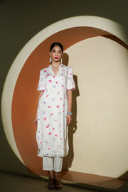 Netose White Floral Print Kurta Pant Set