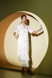 Netose White Floral Print Kurta Pant Set