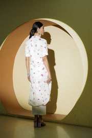 Netose White Floral Print Kurta Pant Set