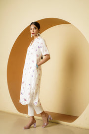 Netose White Floral Print Kurta Pant Set