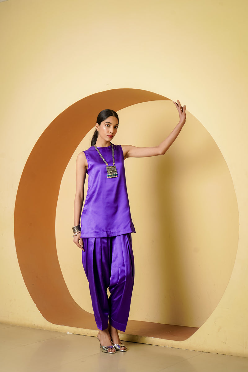 Netose Purple Satin Short Kurta Salwar Set – Netose By LakhNeet (I ...