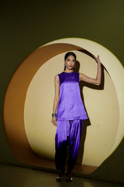 Netose Purple Satin Short Kurta Salwar Set