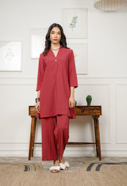 Netose Red Relaxed Fit Co-ord Set