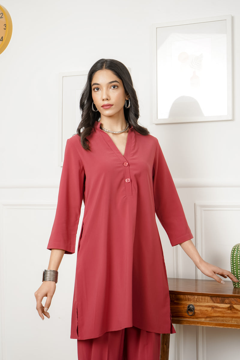 Netose Red Relaxed Fit Co-ord Set – Netose By LakhNeet (I) Private Limited