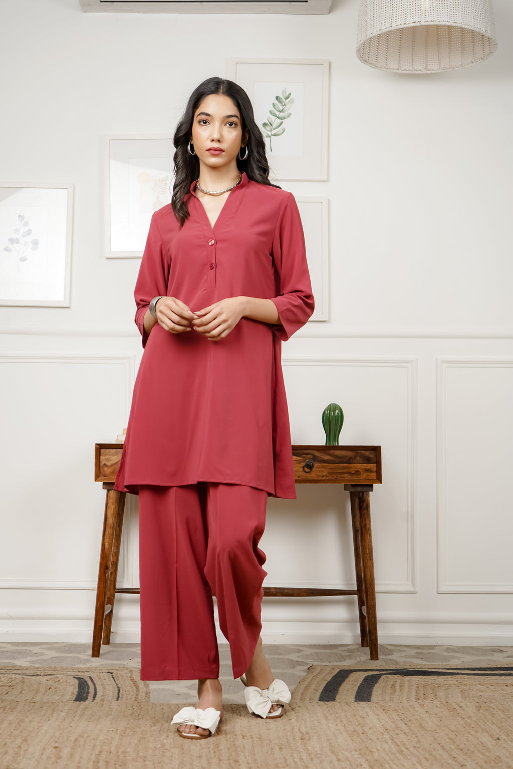 Netose Red Relaxed Fit Co-ord Set – Netose By LakhNeet (I) Private Limited