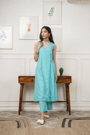 Netose Blue Long Kurta Pant Set