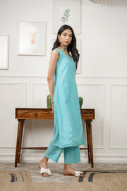 Netose Blue Long Kurta Pant Set