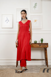 Netose Burgundy Long Kurta Pant Set