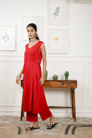 Netose Burgundy Long Kurta Pant Set