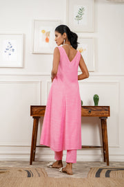 Netose Pink Sleeveless Kurta Pant Set