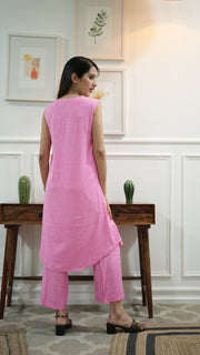 Netose Pink Sleeveless Relaxed Fit Kurta Pant Set