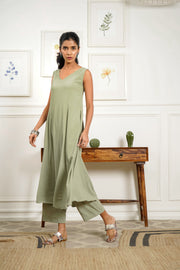 Netose Mint Green Sleeveless Kurta Pant Set