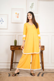 Netose Yellow Cotton Kurta Palazzo Set
