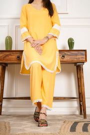 Netose Yellow Cotton Kurta Palazzo Set