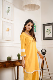 Netose Yellow Cotton Kurta Palazzo Set