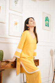Netose Yellow Cotton Kurta Palazzo Set