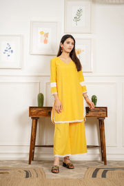 Netose Yellow Cotton Kurta Palazzo Set