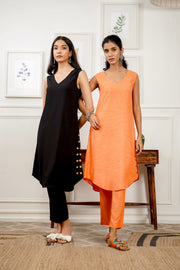Netose Orange Sleeveless Relaxed Fit Kurta Pant Set