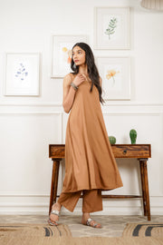Netose Brown Sleeveless Kurta Pant Set