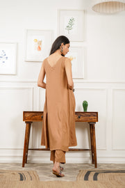 Netose Brown Sleeveless Kurta Pant Set