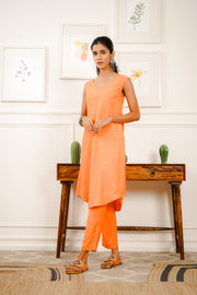 Netose Orange Sleeveless Relaxed Fit Kurta Pant Set