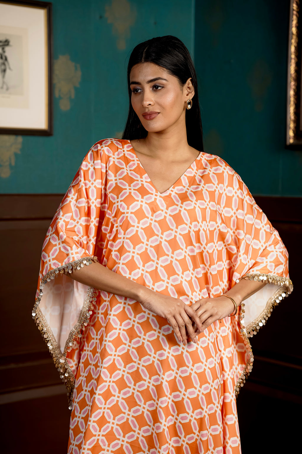 Netose Orange Pink Satin Kaftan – Netose By LakhNeet (I) Private Limited