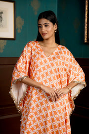 Netose Orange Pink Satin Kaftan
