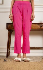 Netose Schiffli Pink High Low Kurta Pant Set