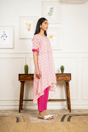 Netose Schiffli Pink High Low Kurta Pant Set