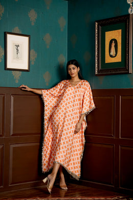 Netose Orange Pink Satin Kaftan
