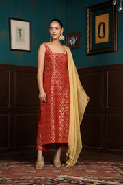 Netose Red Chanderi Silk Kurta set with dupatta