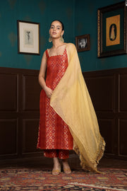 Netose Red Chanderi Silk Kurta set with dupatta