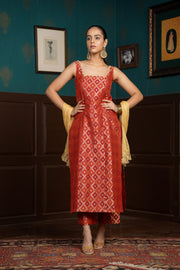 Netose Red Chanderi Silk Kurta set with dupatta