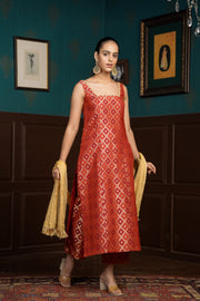Netose Red Chanderi Silk Kurta set with dupatta