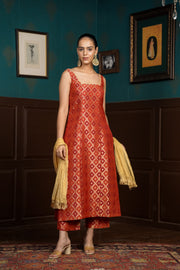 Netose Red Chanderi Silk Kurta set with dupatta